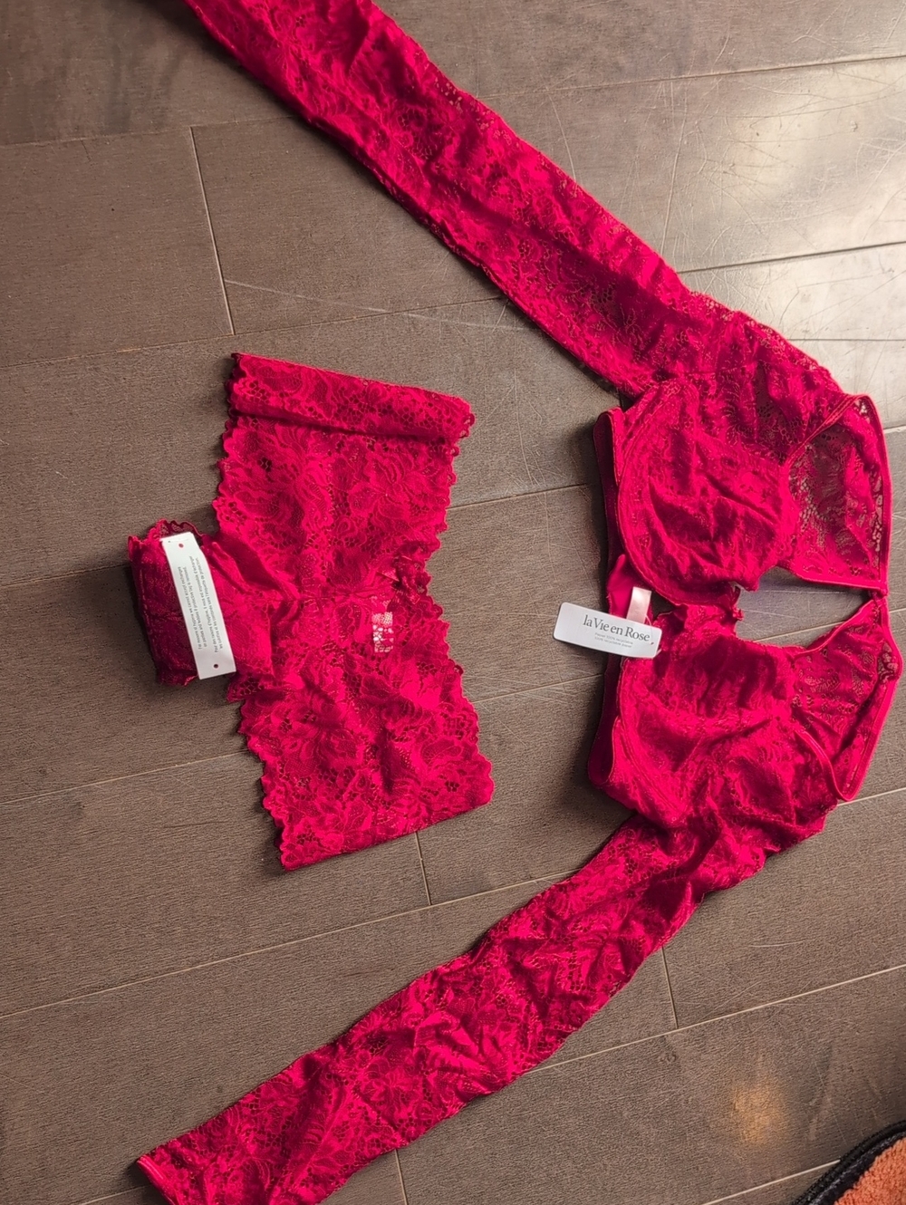 La Vie En Rose Red Lace Bralette and Long-Sleeve Lace Top
